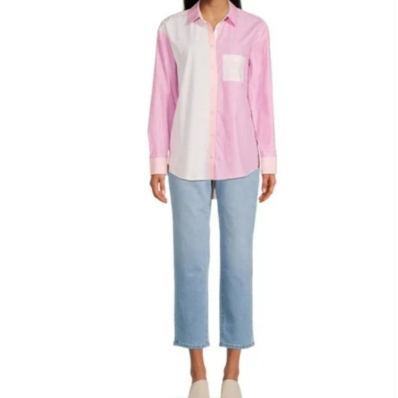 Time & Tru Oversized Button-Down Shirt – XXXL (22) – Pink/White – NWOT - Picture 2 of 10